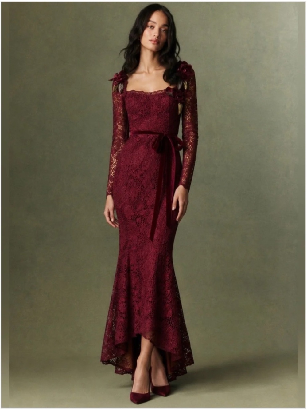 Muse Marchesa Cypress Gown Dress Corded Lace Formal Burgundy New 4